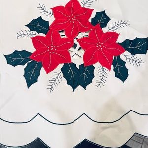NEW 70” round tablecloth with sparkly poinsettias & cut-out details